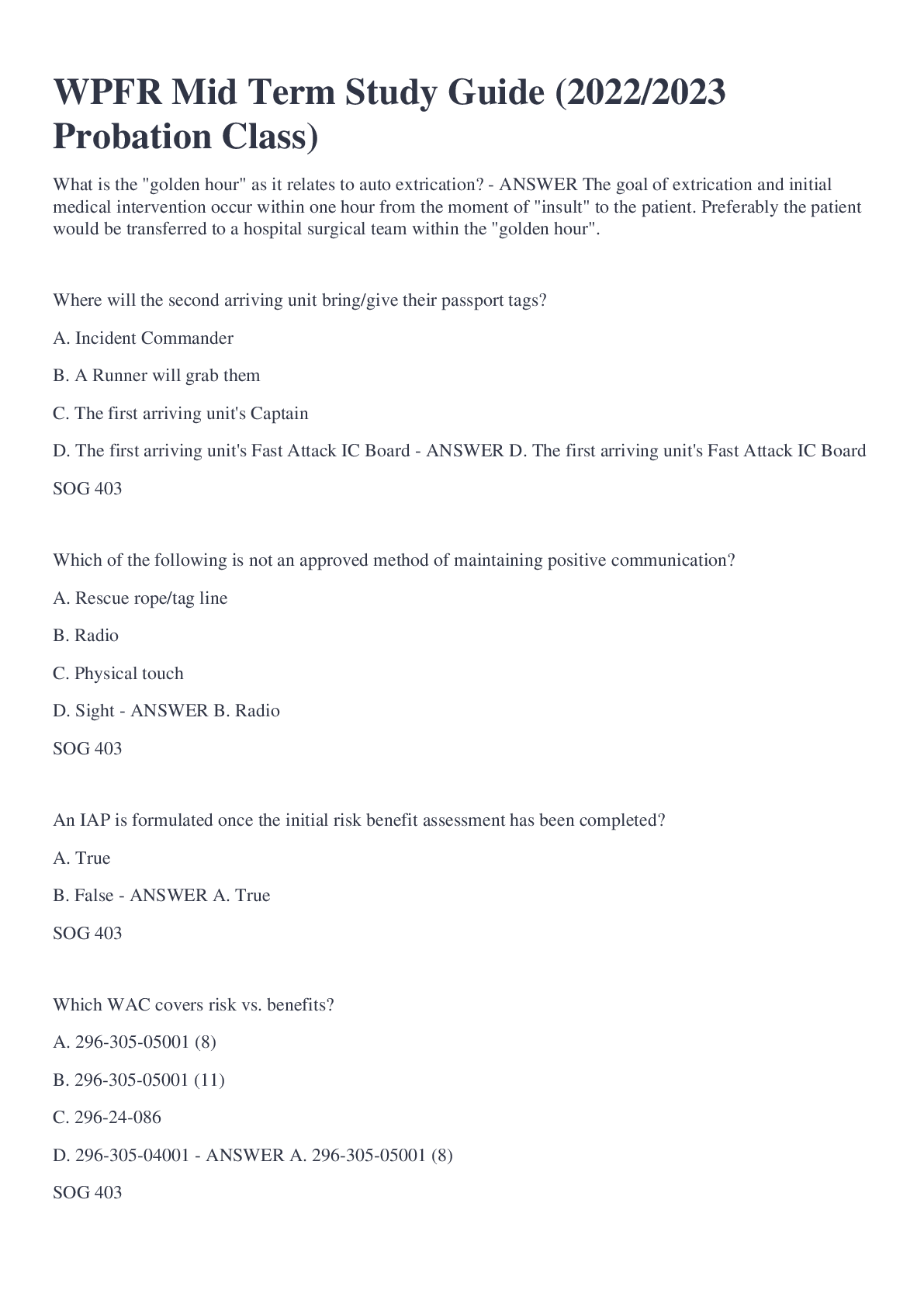 Preview image for WPFR Mid Term Study Guide (2022/2023 Probation Class)